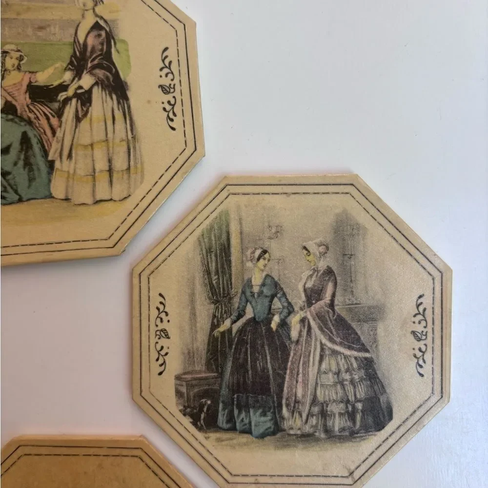 TW Antique Victorian paper every day coasters / Set of 7/ In Box